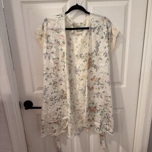 Lucie Ann II Robe Womens Sz M Medium Sheer Belted Bath‎ Robe Cream Lace Vintage